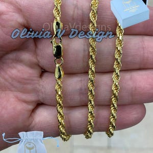 14K Gold Plated Sterling Silver Rope Chain - 3.20mm Diamond Cut Italian Necklace