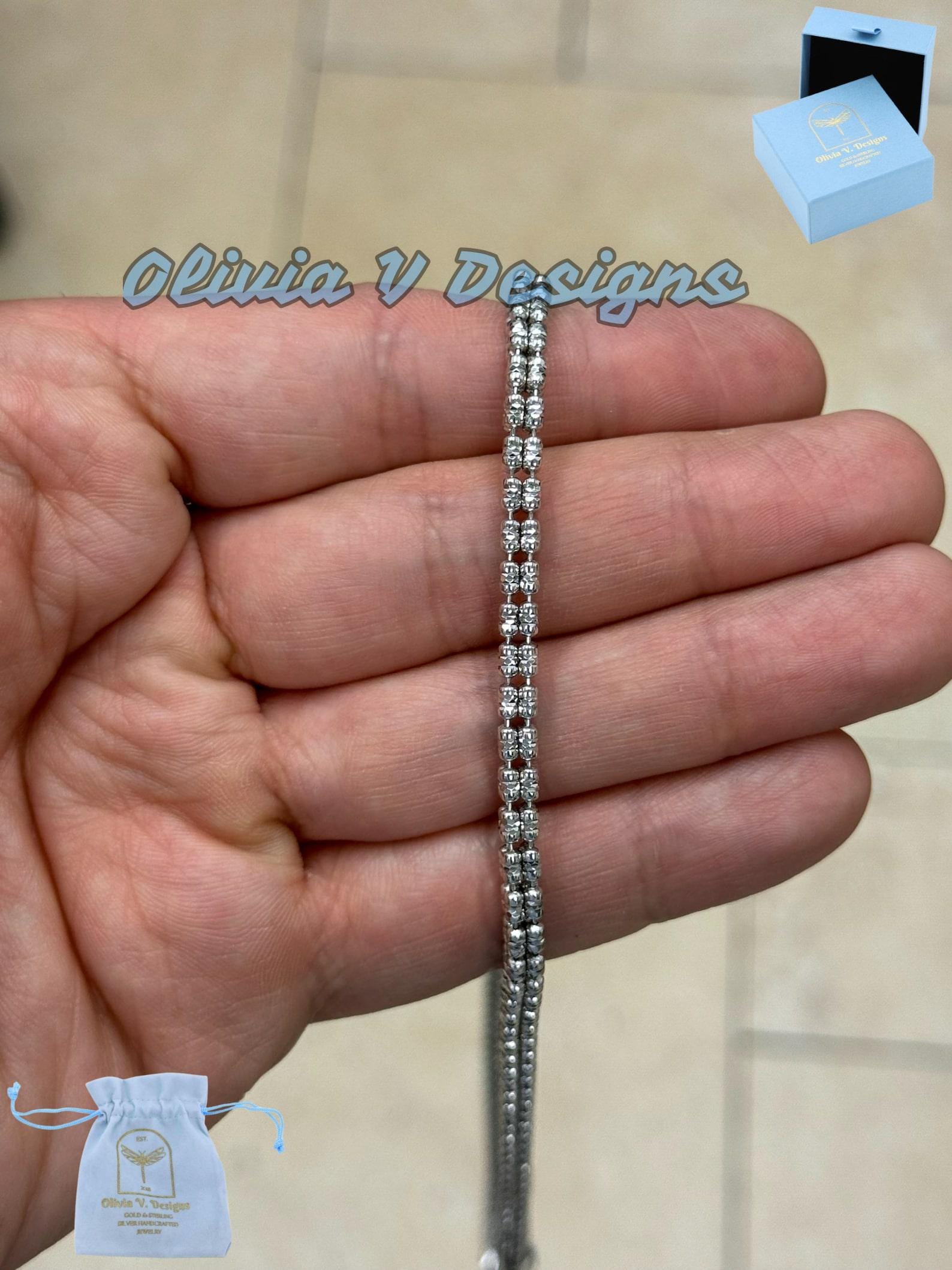 4mm Diamond-cut Ice Link Chain Rhodium Sterling Silver 925 Italy