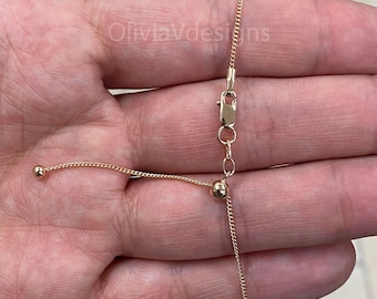 14K Rose Gold Over 925 Sterling Silver Curb Cuban Adjustable 1mm Chain, Rose Gold, 925 Sterling Silver