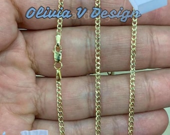 14K Solid Yellow Gold Cuban 2.00MM Link Chain Necklace 16&quot; 18&quot; 20&quot; 22&quot; 24&quot; 26&quot; 28&quot; 30&quot; ,Layering Chain , Everyday Minimal Chain, 14K Gold