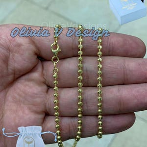 14k Gold Moon Cut Ball Bead Chain: 925 Sterling Silver Necklace