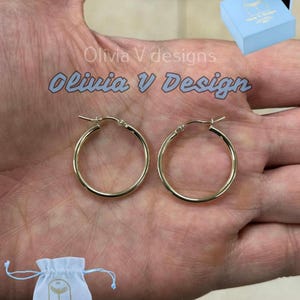 14k Yellow Gold Hoop Earrings 25mm: Classic Everyday Hoops