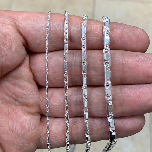 925 Sterling Silver 1.1mm Square Beaded Chain Necklace 9-24 925 Sterling Silver 1.1mm Square Beaded Chain Necklace 9-24