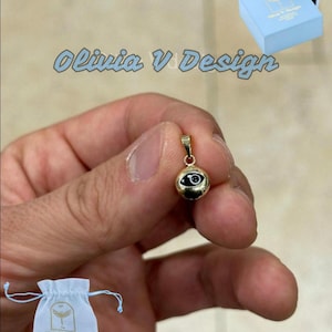 14k Yellow Gold Greek Evil Eye Pendant, Dainty Eye - Genuine 14k Yellow Gold - Pendant Gift, Blue, Good Luck Protection Charm, 8mm