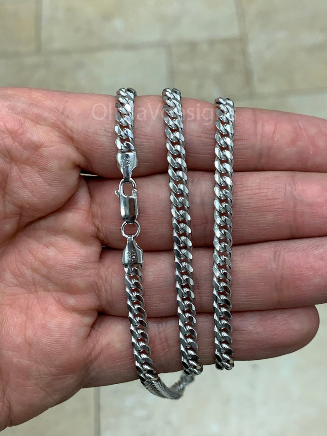 Real Solid 925 Sterling Silver Flat Curb Cuban Link Bracelet 3