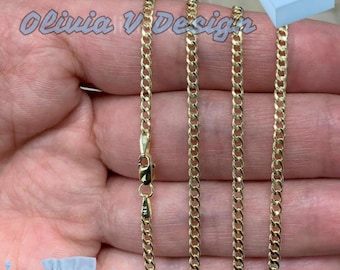 2 mm マイアミ キューバン リンク チェーン ネックレス 本物の 14K