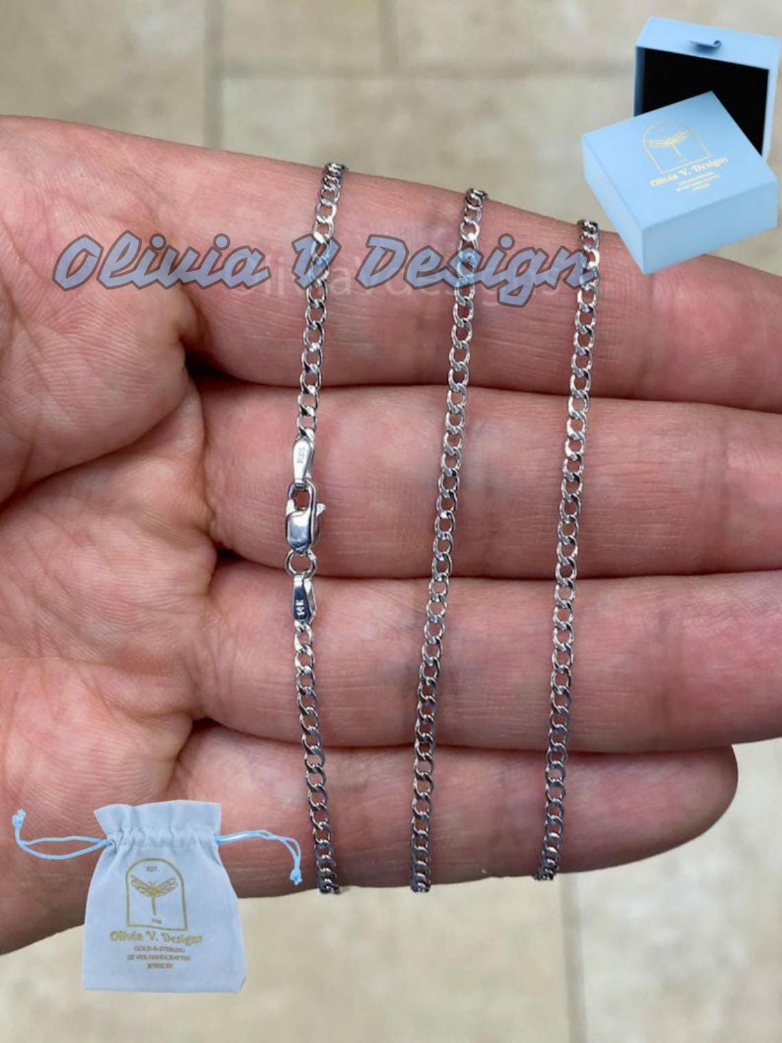 14K Solid White Gold Cuban 2.00MM Link Chain Necklace 16" 18" 20" 22" 24" 26" 28" 30" ,Layering Chain , Everyday Minimal Chain, 14K Gold