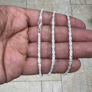 925 Sterling Silver Sparkle Glitter Margarita Twisted Rock Chain 3mm Necklace, Real 925 Sterling Silver, Diamond Cut, Sale, Made In Italy image 3