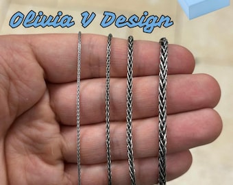 Chain Sterling Silver Oxidized Wheat Spiga Chain 1mm 1.5mm 2mm 3mm, Bali Woven Chain, Braided Chain Necklace, Rustic Chain For Pendants