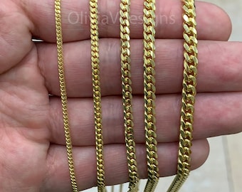 Solid 925 Sterling Silver Over 14K Gold Italian Chain Necklace, Solid Miami Cuban Curb Link Chain, Necklace Chain, Gift For Him, Cuban Link