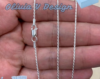 Sterling Silver Italian Rope Chain Necklace: Diamond Cut, 1.2mm