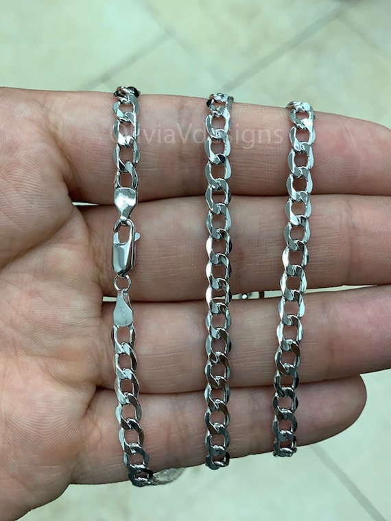 MEN LADIES 14K WHITE GOLD FINISH HIGH QUALITY 5MM CUBAN CURB LINK CHAIN NECKLACE 