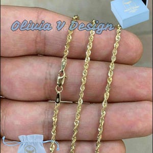 10K Solid Yellow Gold Necklace Gold Rope Chain 20" 1.2mm
