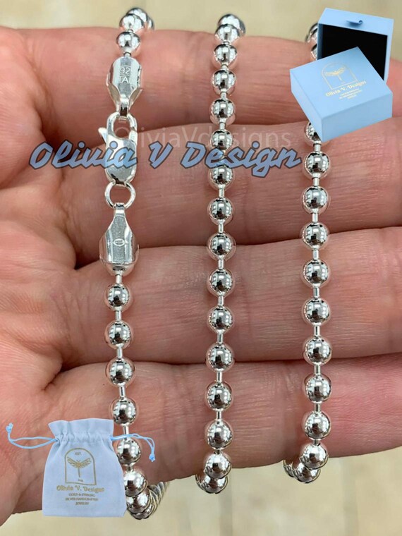 DOTEFFIL 925 Sterling Silver 4mm Smooth Bead Ball Chain Bracelet – Versatile Charm Jewelry For Women, Anniversary Or Birthday Gift (Silver)