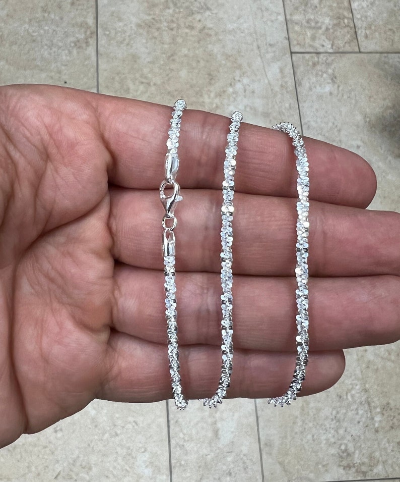 925 Sterling Silver Sparkle Glitter Margarita Twisted Rock Chain 3mm Necklace, Real 925 Sterling Silver, Diamond Cut, Sale, Made In Italy zdjęcie 1