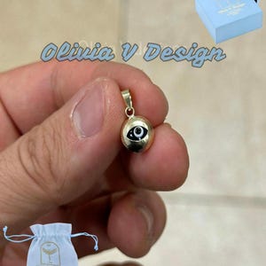 14k Gelbgold Griechisch Evil Eye Anhänger, Dainty Eye - Echtes 14k Gold - Talisman viel Glück, , Schutz, Diamond Cut, blau, 9 mm