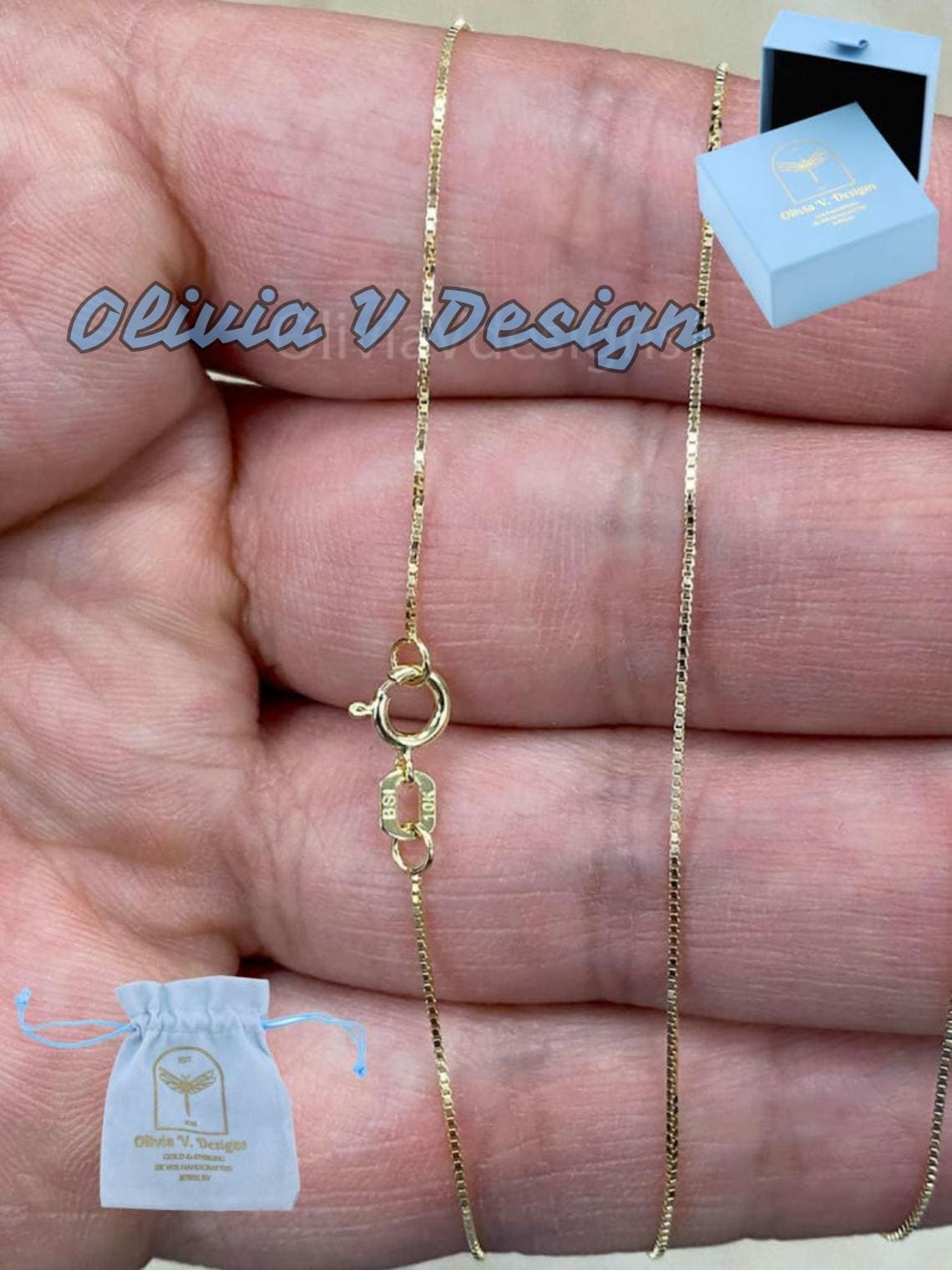 Solid 10K Gold Box Chain Necklace, Delicate Dainty Layered