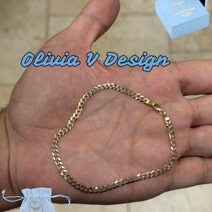 10K Solid Yellow Gold Diamond Cut Curb Cuban 3.5mm Link Chain Bracelet Anklet 8.5" 9'' ,Everyday Chain, 10K Gold, Men Ladies, Fully Solid
