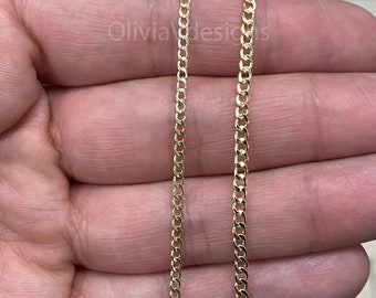 14K oro amarillo sólido cubano 2 mm 2,5 mm collar de cadena de eslabones 16" 18" 20" 22" 24" 26" 28" 30", cadena de capas, cadena mínima diaria, oro de 14K