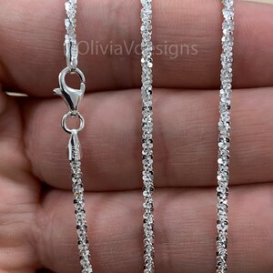 Collier chaîne de roche torsadée Margarita en argent sterling 925, paillettes scintillantes, 2,5 mm, argent sterling véritable 925, taille diamant, en solde, fabriqué en Italie image 3