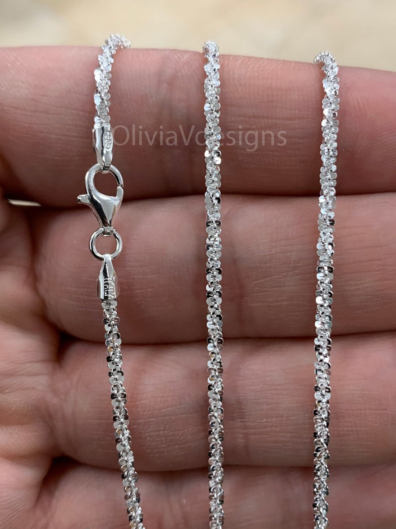 Collier chaîne de roche torsadée Margarita en argent sterling 925, paillettes scintillantes, 2,5 mm, argent sterling véritable 925, taille diamant, en solde, fabriqué en Italie image 3