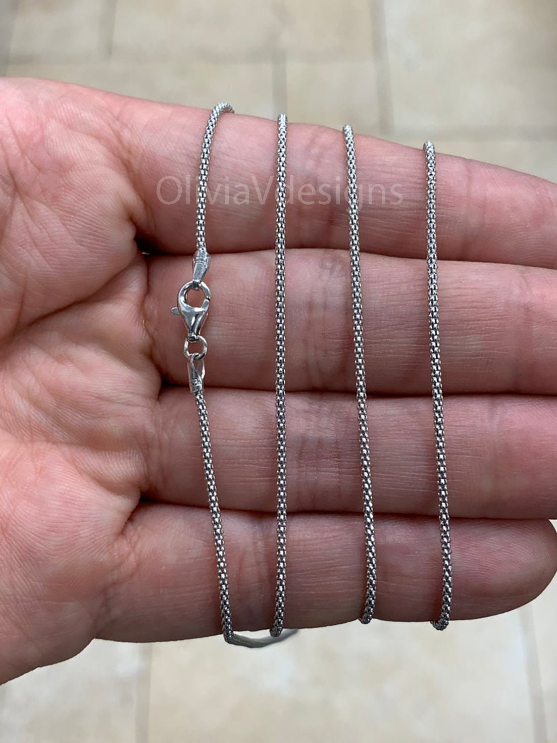 1.8MM Solid 925 Sterling Silver Italian POPCORN CHAIN Necklace Italy Real Silver 1.8MM Solid 925 Sterling Silver Italian POPCORN CHAIN Necklace Italy Real Silver