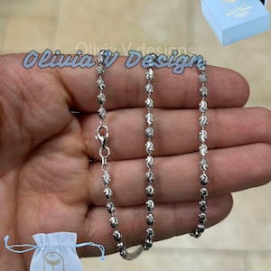 Sterling Silver Diamond-Cut Oval Bead Chain Necklace - Made In Italy