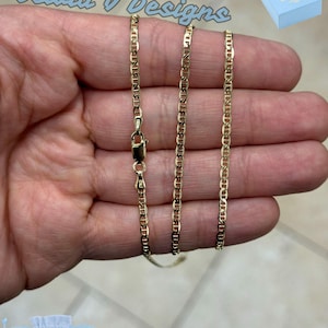 14k Yellow Gold Over 925 Sterling Silver 3mm Flat Mariner Link Anchor Chain Necklace , Italy, 16&#39;&#39; 18&#39;&#39; 20&#39;&#39; 22&#39;&#39; 24&#39;&#39;