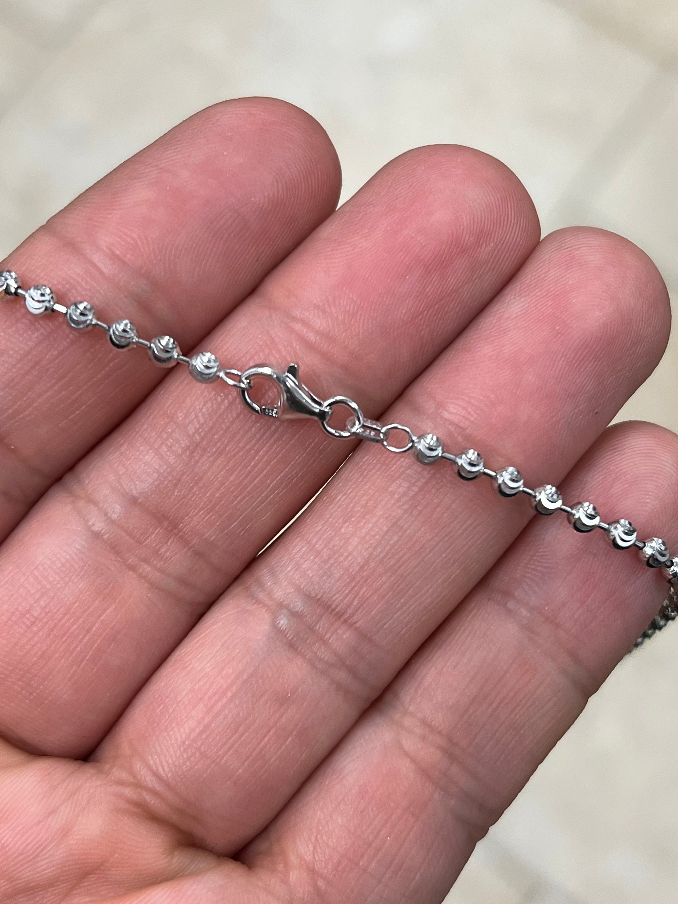 Pure Luxe Jewelry Men's 24in 925 Sterling Silver Moon Cut Bead Ball Chain Necklace (2mm) + Box