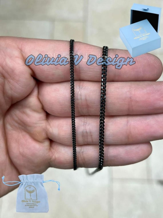 【BLACKPURPLE】[BLACKLABEL]Voldi Full Cubic Chain Necklace Ink & Ice Men's Black Diamond Curb Chain Necklace 3-1/2 ct