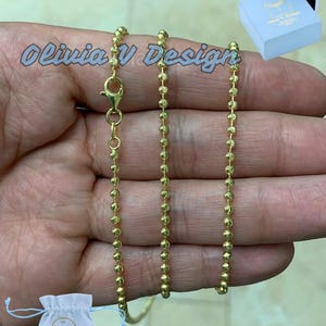 14K Gold Over Sterling Silver Moon Cut Ball Bead Chain - Made In Italy