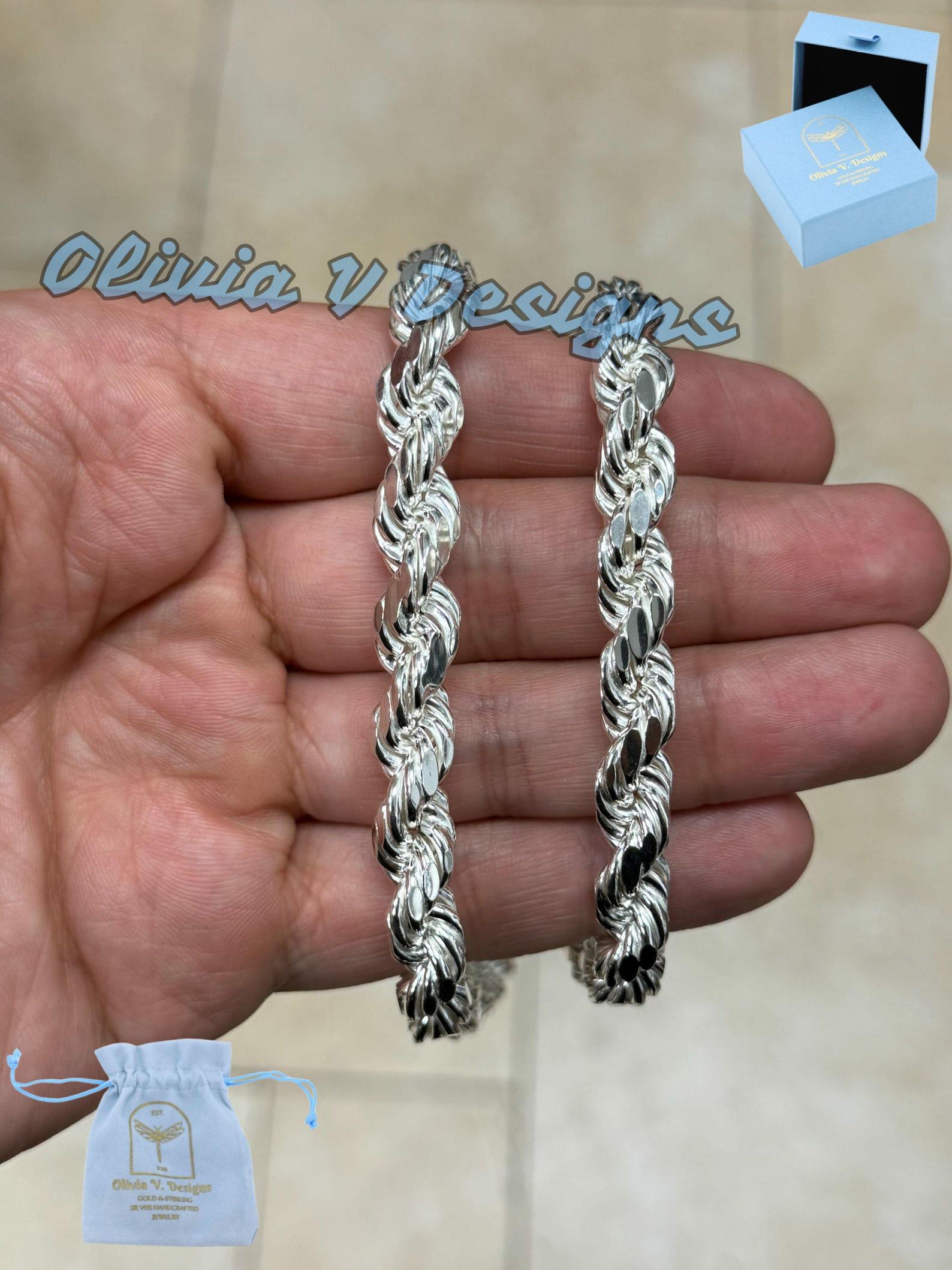 925 Sterling Silver Diamond-cut Rope Chain Necklace: 9mm Lobster