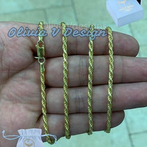 14K Gold Vermeil Sterling Silver Rope Chain - Diamond Cut Italian Necklace