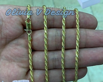 14K Gold Vermeil Sterling Silver Rope Chain - Diamond Cut Italian Necklace
