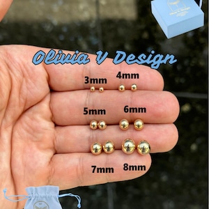 14K Solid Gold Ball Stud Earrings - 3MM High Polish