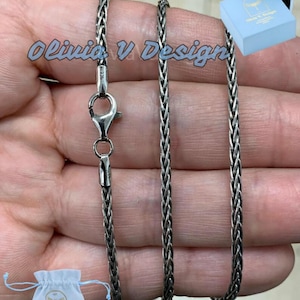 Chain Sterling Silver Oxidized Wheat Spiga Chain 2mm, Bali Woven Chain, Braided Black Chain Necklace, Rustic Chain For Pendants, 925