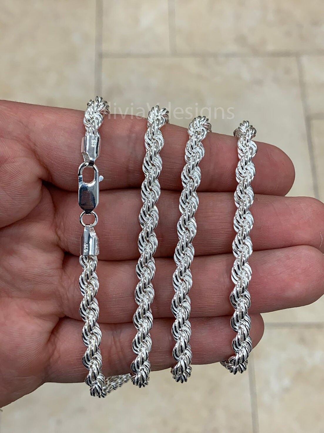 Solid 925 Sterling Silver Rope Chain 