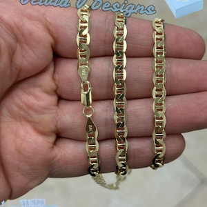 14k Yellow Gold Over 925 Sterling Silver 5.5mm Flat Mariner Link Anchor Chain Necklace Bracelet, 7&#39;&#39; 7.5&#39;&#39; 8&#39;&#39; 18&#39;&#39; 20&#39;&#39; 22&#39;&#39; 24&#39;&#39;