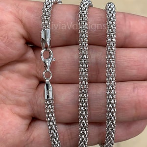 4.5MM Solid 925 Sterling Silver Italian Shiny POPCORN Chain Necklace Made in Italy All Lengths Available: 16" 18" 20" 22" 24" Or 30''