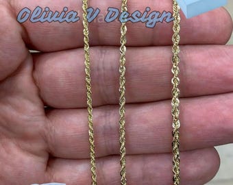 10K Solid Gold Rope Chain Necklace: Diamond-Cut, Handmade