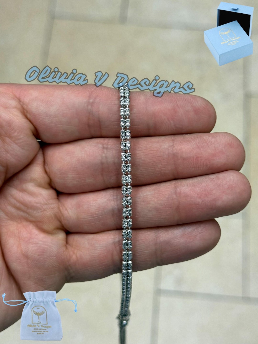 4mm Diamond-cut Ice Link Chain Rhodium Sterling Silver 925 Italy All ...