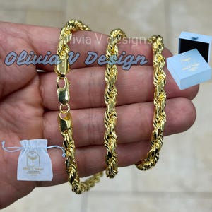 14k Yellow Gold Over 925 Sterling Silver Rope Chain Necklace 6.5mm, Lobster Clasp, New, Gift, Men, Woman
