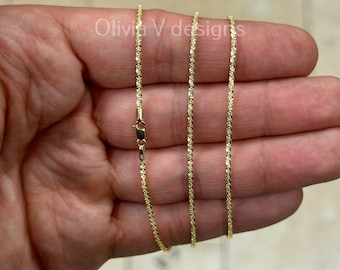 1.8mm Solid Margarita Sparkle Twisted Rock Chain REAL 14 Yellow Gold 10'' 16'' 18'' 20'', Sparkle Glitter Margarita Rock Anklet Necklace