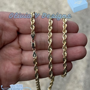 14K Solid Yellow Gold Rope Chain Necklace - 5mm Diamond-Cut
