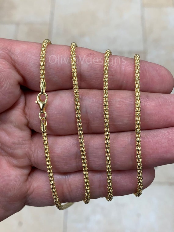 925 Sterling Silver 14K Gold Vermeil Popcorn Chain, Coreana 2.5mm