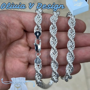 Diamond Cut 925 Sterling Silver Rope Chain Necklace - Made in Italy