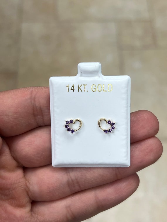 14k Yellow Gold 4mm Bezel Set Heart Cubic Zirconia Screw Back Earrings for  Baby Girls, Toddlers and Young Girls - Cute Heart Earring Studs for