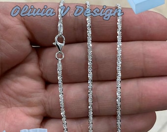 Sterling Silver Sparkle Chain Necklace: Diamond Cut Margarita Rock, Made in Italy