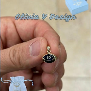 14k Gelbgold griechischen Bösen Auge Anhänger, zierliches Auge - echtes 14k Gelbgold - Anhänger Geschenk, zierlich, Glück Schutz Charm, blau