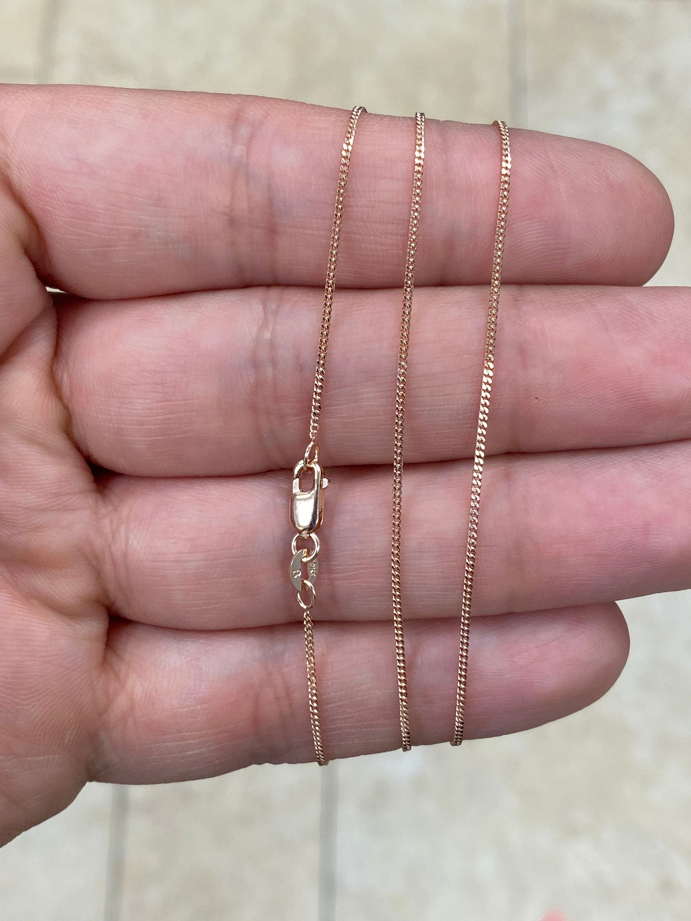14K Rose Gold 1mm Cuban Curb Chain 16 
